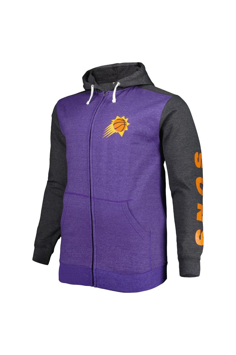 Men's Fanatics Branded Purple/Heathered Black Phoenix Suns Big & Tall Down and Distance Full-Zip Hoodie, Alternate, color, Purple