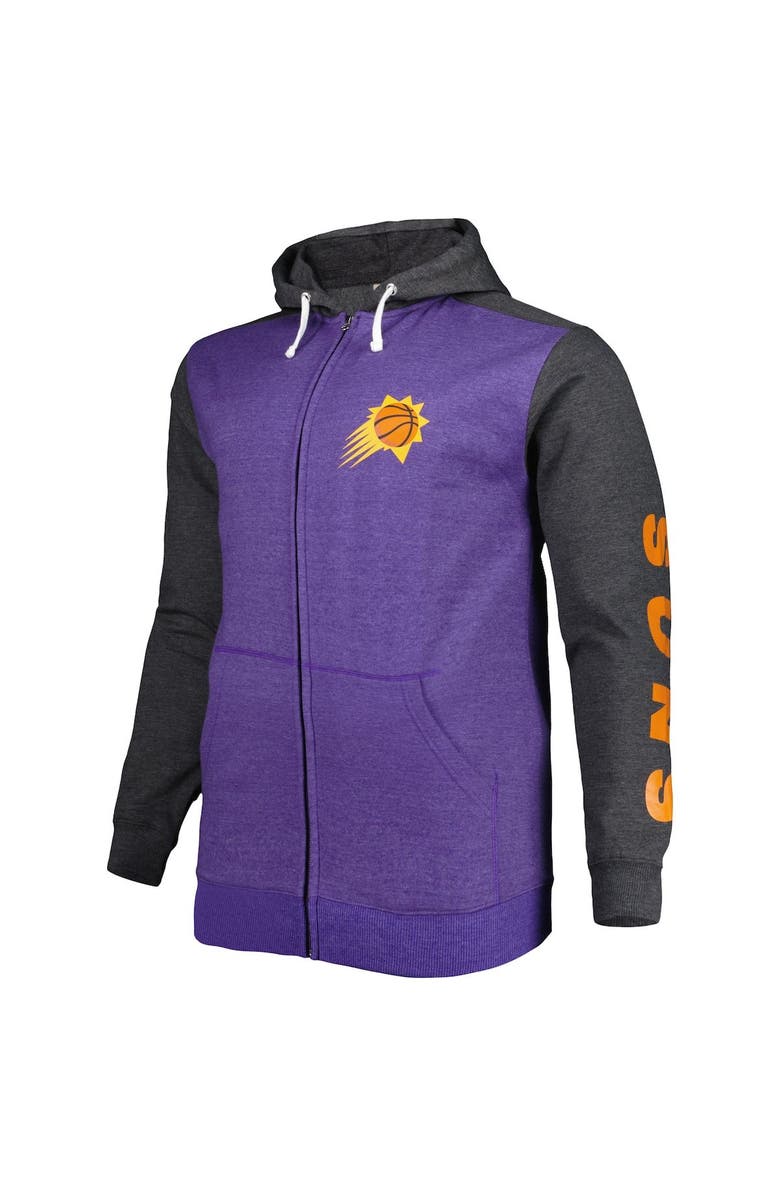 FANATICS Men's Fanatics Branded Purple/Heathered Black Phoenix Suns Big & Tall Down and Distance Full-Zip Hoodie, Alternate, color, Purple