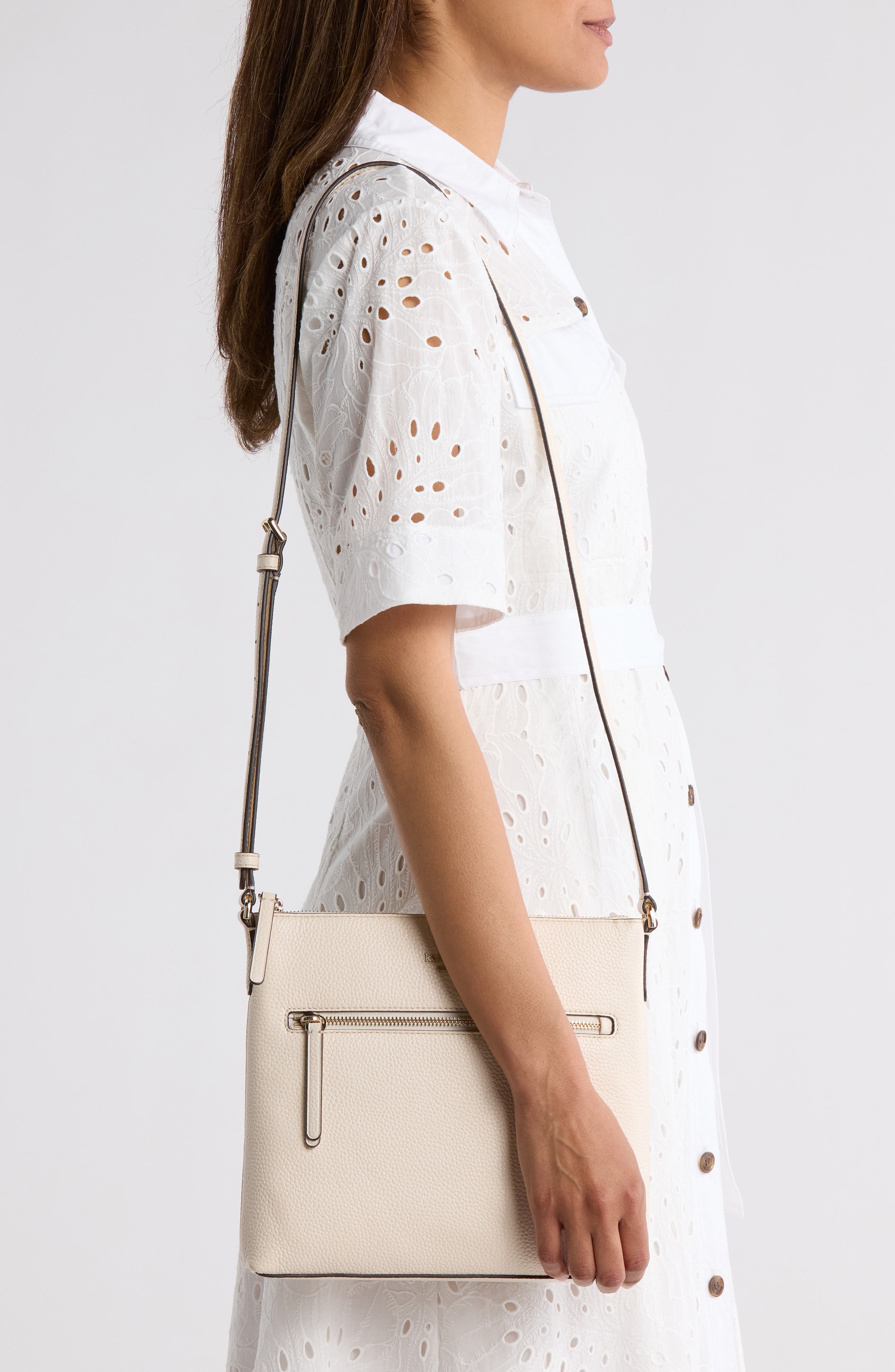 jackson top zip leather crossbody bag, Alternate, color, PARCHMENT