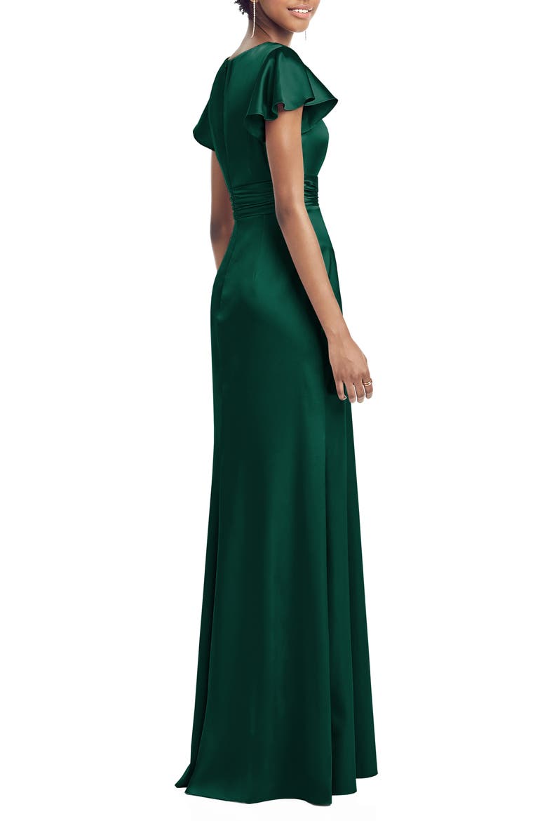 V-Neck Satin Trumpet Gown, Alternate, color, HUNTER