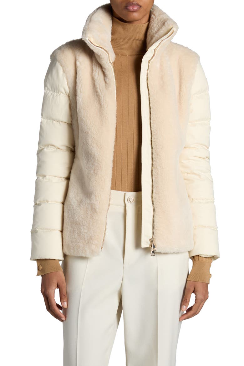 Oiron Down Puffer Jacket with Faux Fur Trim, Main, color, ALMOND MILK