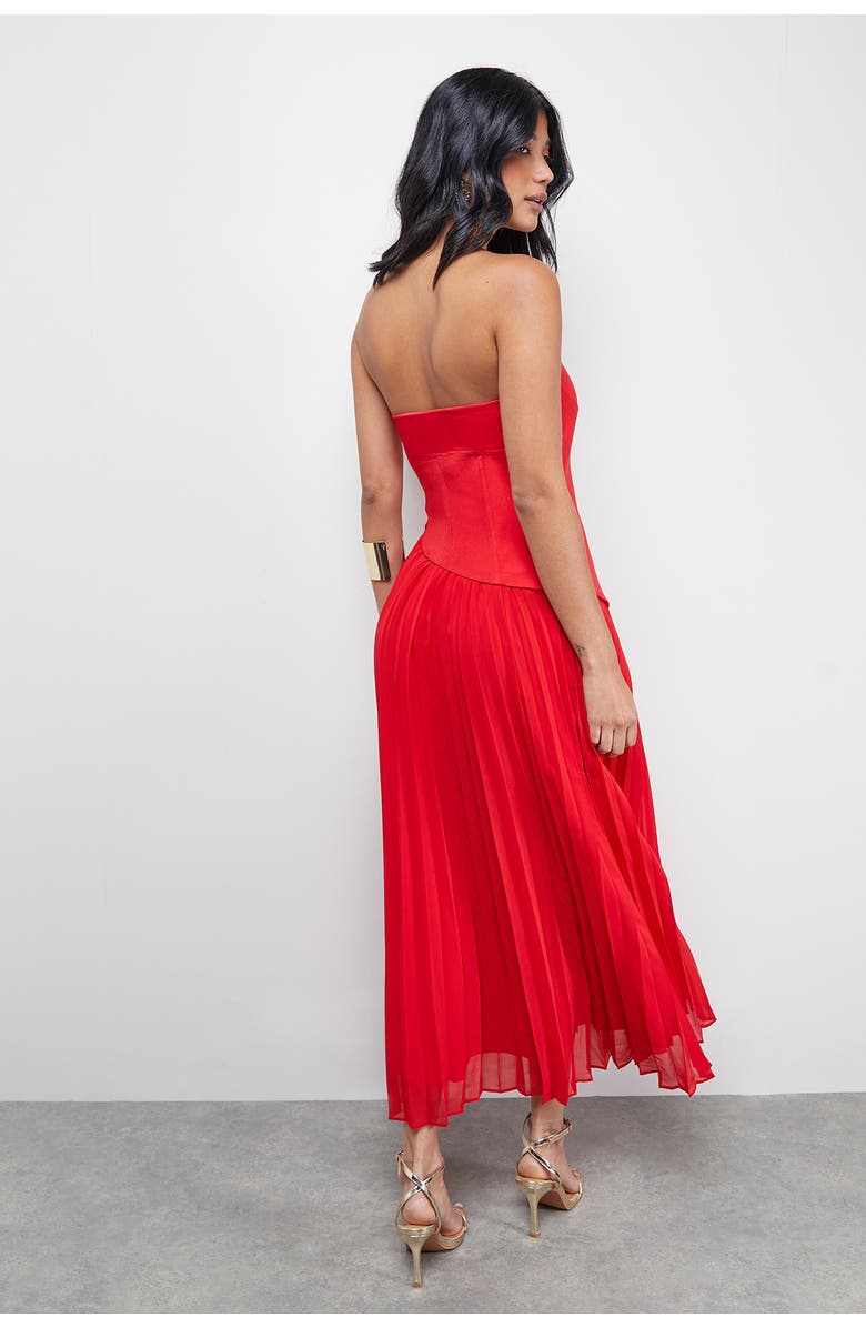Warehouse Bandeau Bodice Pleated Midi Dress, Alternate, color, Red