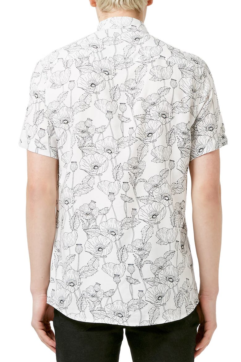 Slim Fit Short Sleeve Poppy Print Shirt, Alternate, color, WHITE MULTI