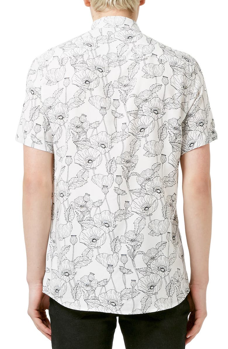 Topman Slim Fit Short Sleeve Poppy Print Shirt, Alternate, color,