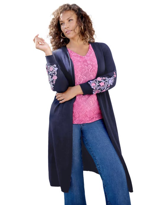 Embroidered Duster Cardigan (Plus)