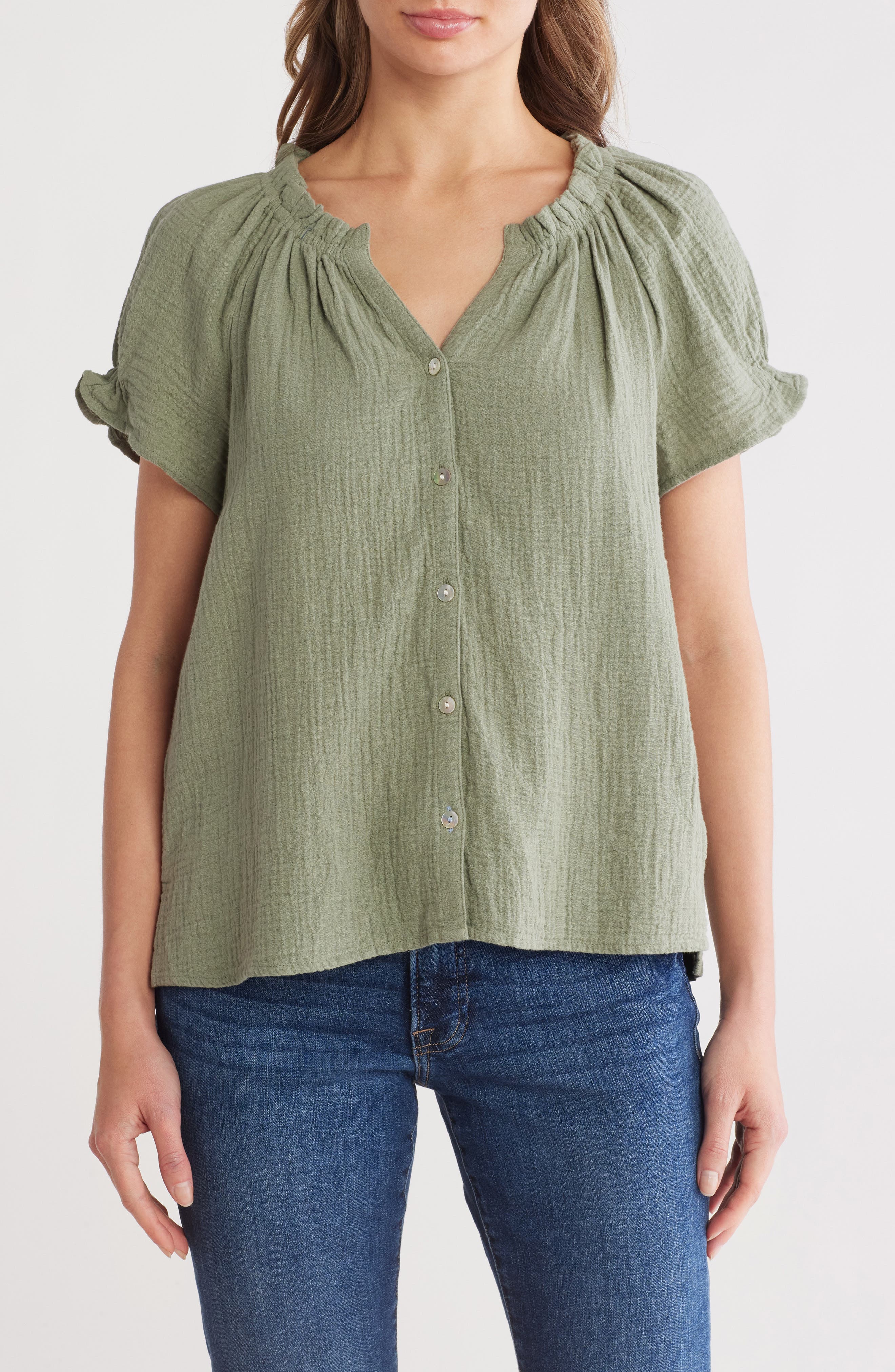 Coral Isle Cotton Button-Up Top