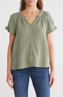 Coral Isle Cotton Button-Up Top