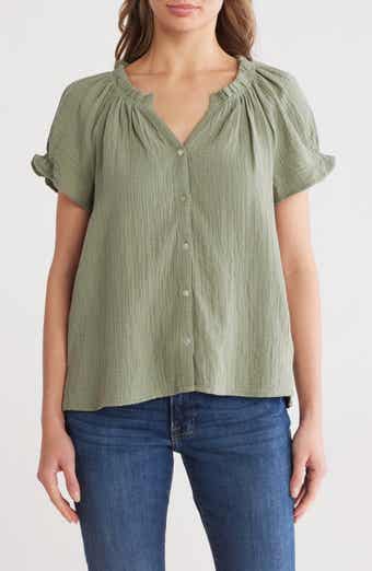 Coral Isle Cotton Button-Up Top