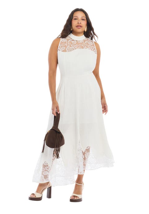 Sleeveless Eyelet Trim Midi Dress (plus)