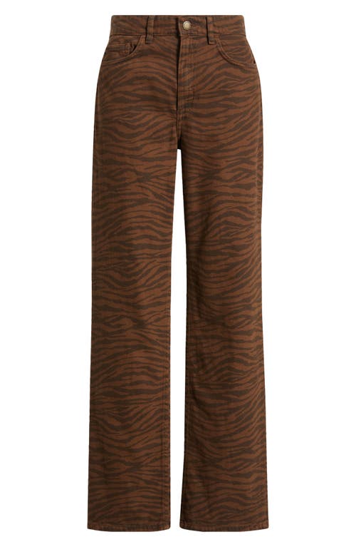 Shop Mango Zebra Stripe High Waist Straight Leg Jeans In Chocolate
