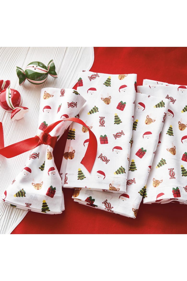Holiday Cheer Multicolor Cotton Napkins for Christmas Celebrations, Alternate, color, White