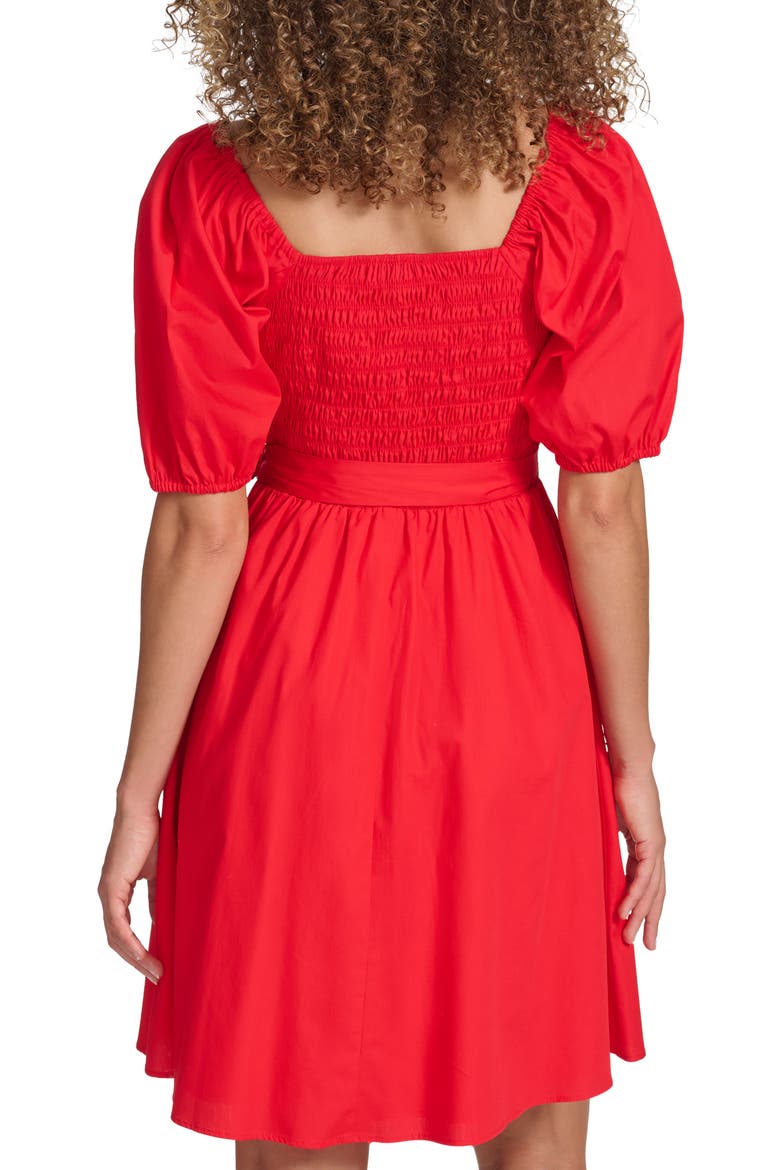 Puff Sleeve Cotton Dress, Alternate, color, RED