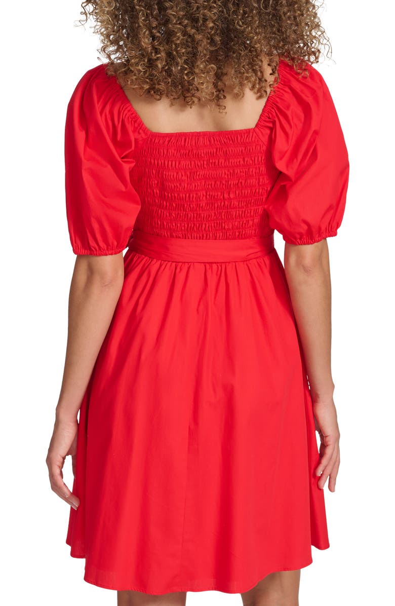 Kensie Puff Sleeve Cotton Dress, Alternate, color, Red