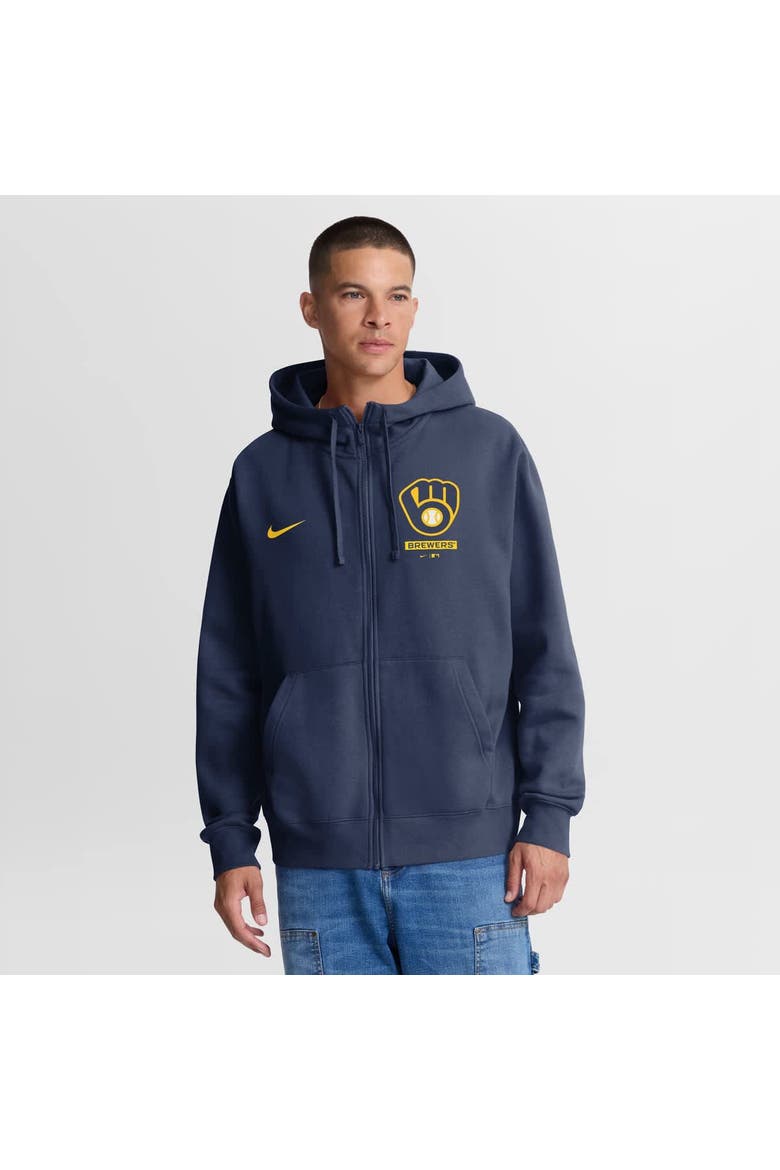 Men's Nike Navy Milwaukee Brewers Primetime Lockup Full-Zip Hoodie, Main, color, Navy
