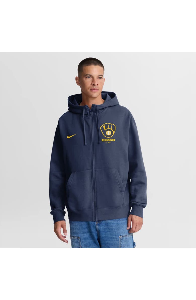 Nike Men's Nike Navy Milwaukee Brewers Primetime Lockup Full-Zip Hoodie, Main, color, Navy