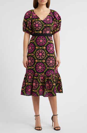 Sam Edelman Embroidered Puff Sleeve Midi Dress