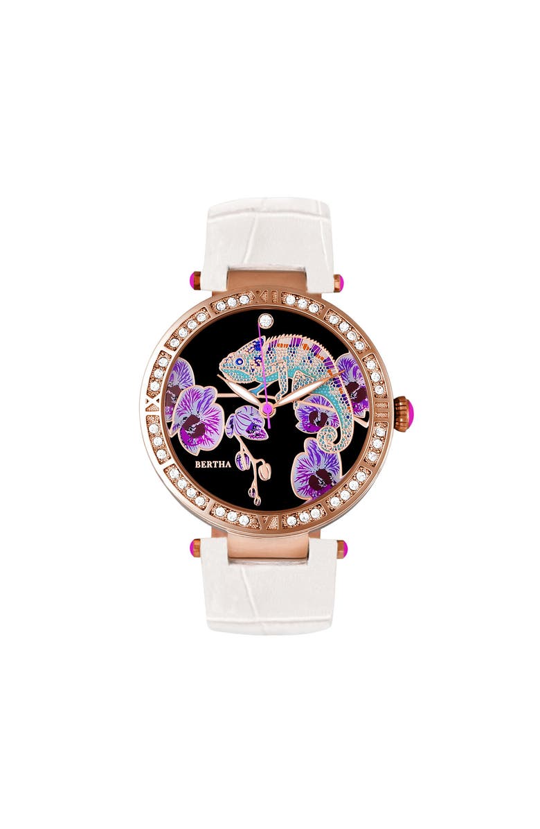 BERTHA Camilla Mother-Of-Pearl Leather-Band Watch, Main, color, White