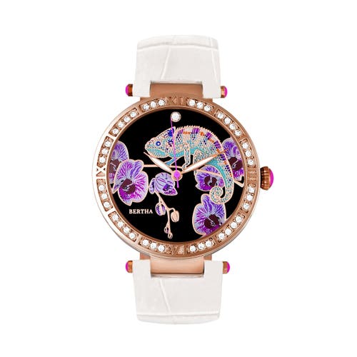 Bertha Camilla Mother-of-pearl Leather-band Watch In White