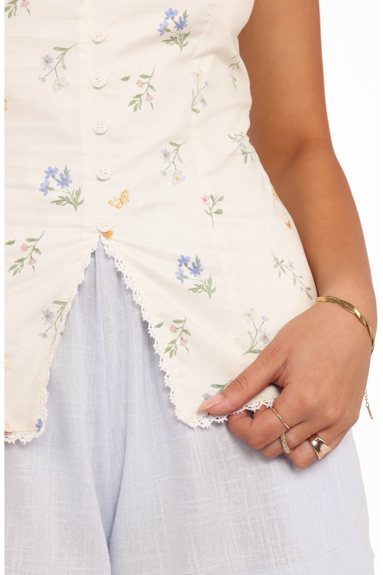 Ana Floral Embroidered Lace Trim Split Front Top, Alternate, color, FLORAL