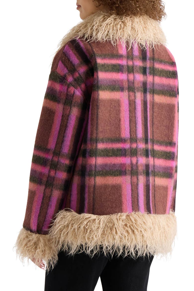 Jazz Faux Wool Shacket with Faux Fur Trim, Alternate, color, RUST PLAID