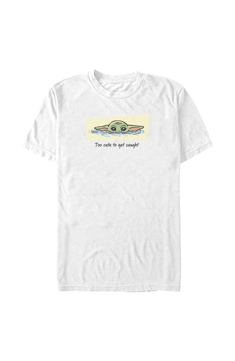 Star Wars: The Mandalorian and Grogu Men's Star Wars The Mandalorian and Grogu Too Cute To Get Caught  Graphic T-Shirt, Main, color, White