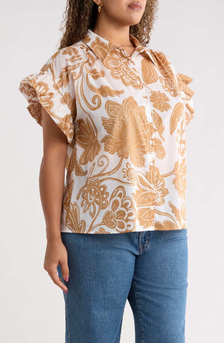 SUGARLIPS Nadya Floral Ina Short Sleeve Button-Up Shirt, Alternate, color, White-Biscuit