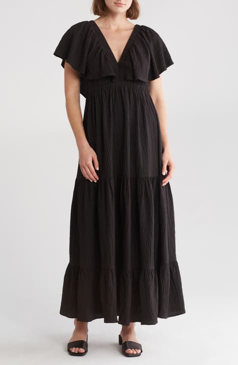 Flutter Sleeve Tiered Maxi Dress