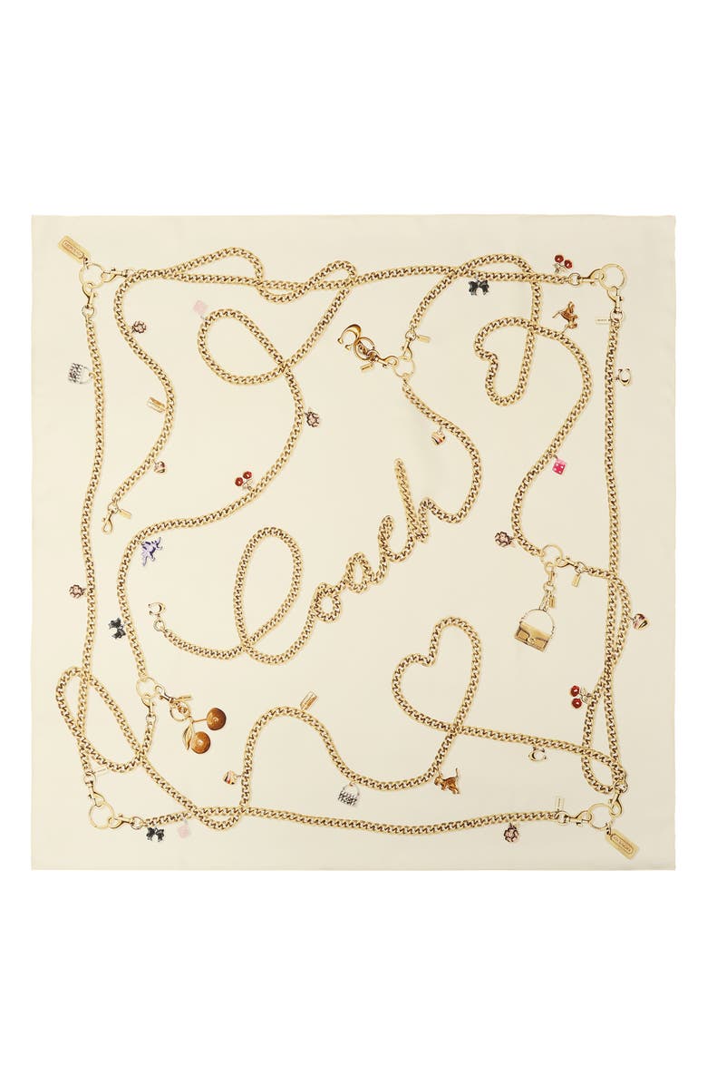 COACH Charms Silk Scarf, Main, color, Chalk