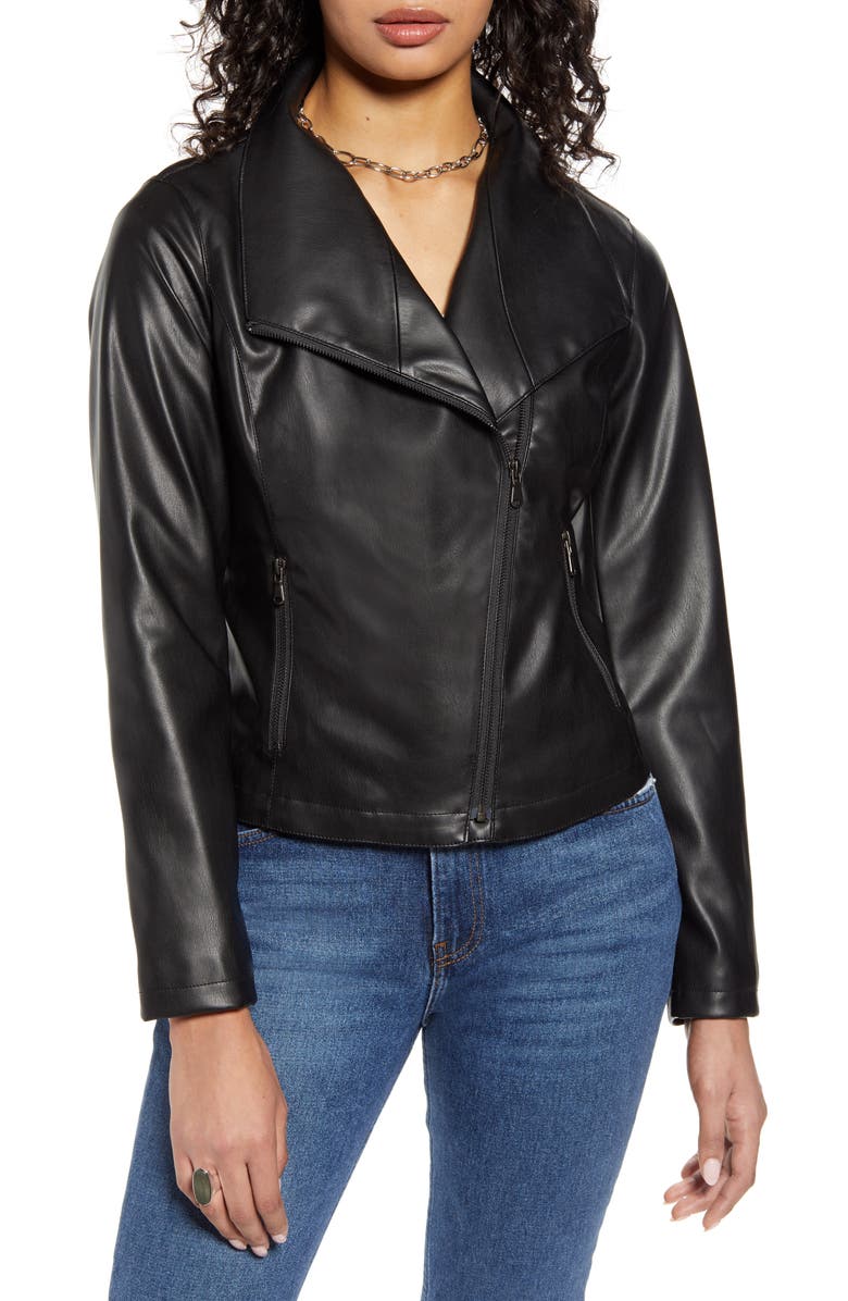 Halogen<sup>®</sup> Drape Collar Faux Leather Jacket, Alternate, color, 
