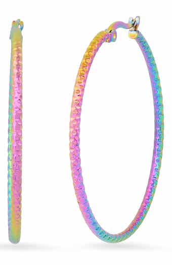 HMY JEWELRY Rainbow IP Stainless Steel 44mm Hoop Earrings
