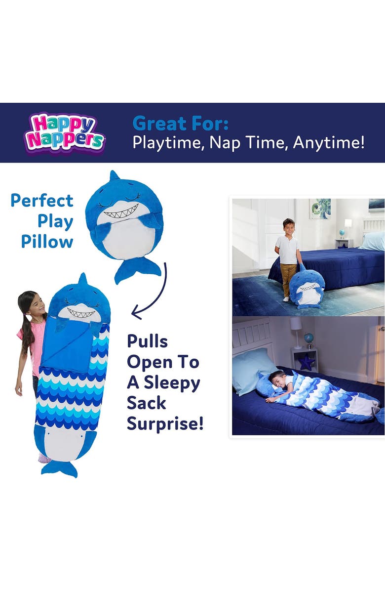 Happy Nappers Pillow & Sleepy Sack, Large Blue Shark 66x30 Inches, 7+, Alternate, color, 