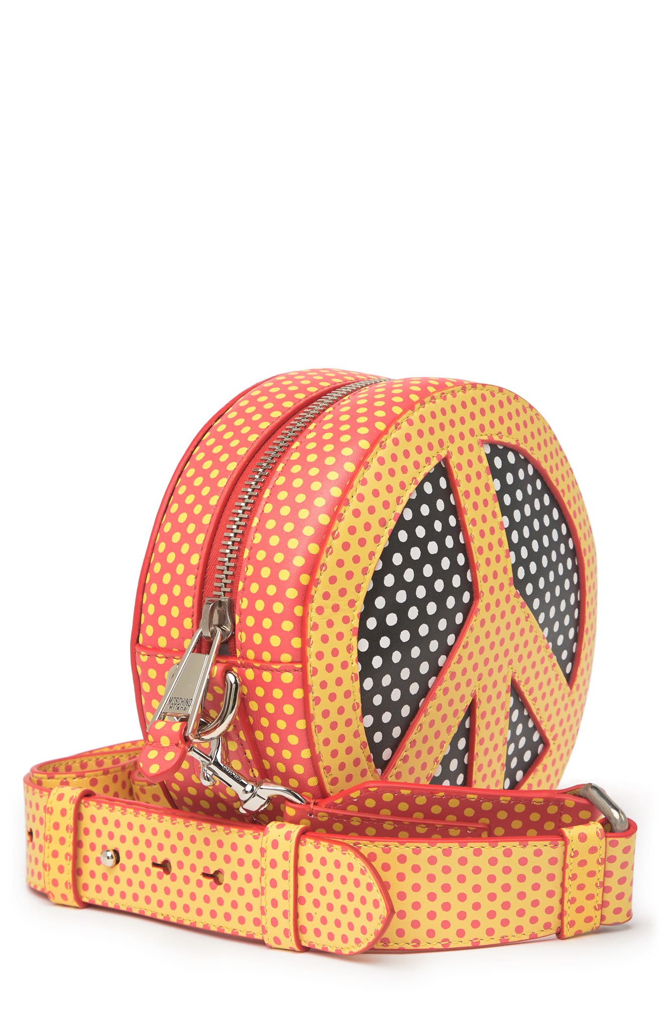 Moschino Polka Dot Peace Sign Crossbody Bag, Alternate, color, 