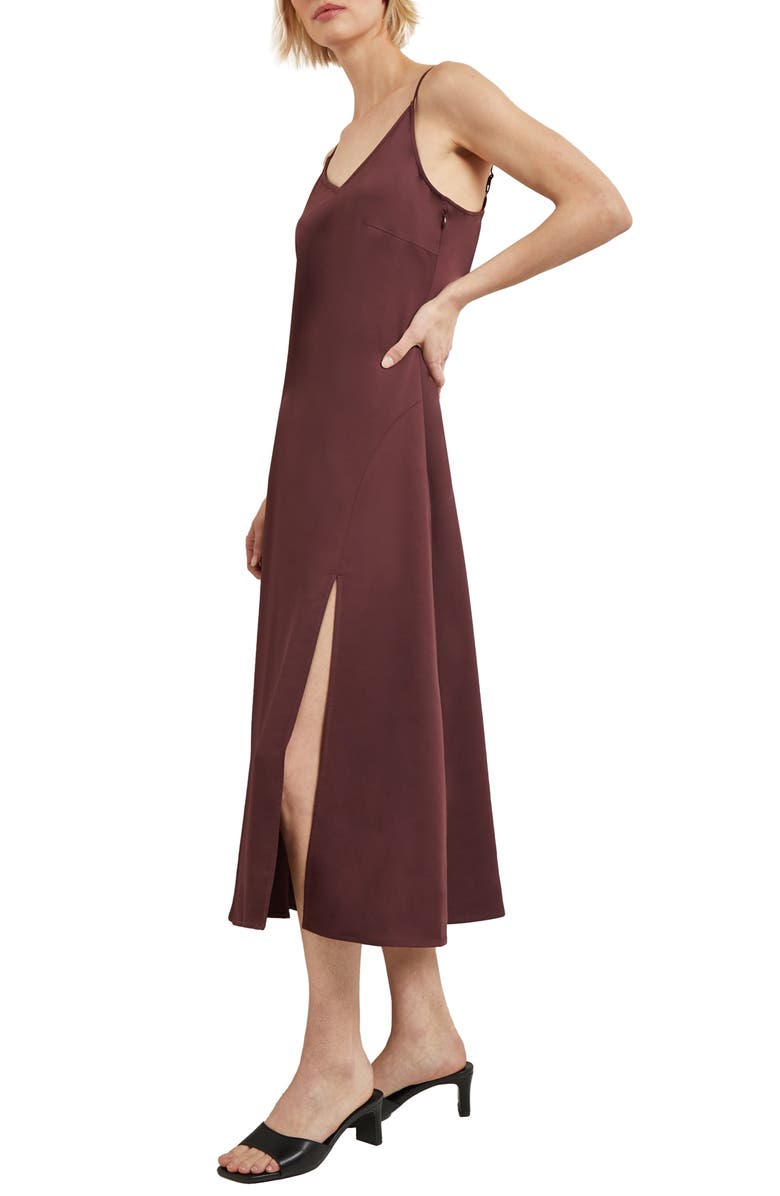 Misook Crêpe de Chine Midi Slipdress, Alternate, color, Mahogany