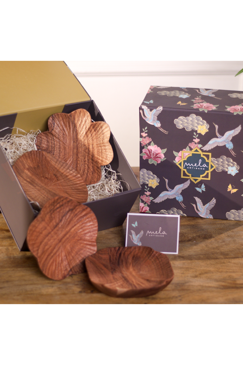 Handcarved Wooden Trinket Trays Gift Set, Alternate, color, Natural Wood