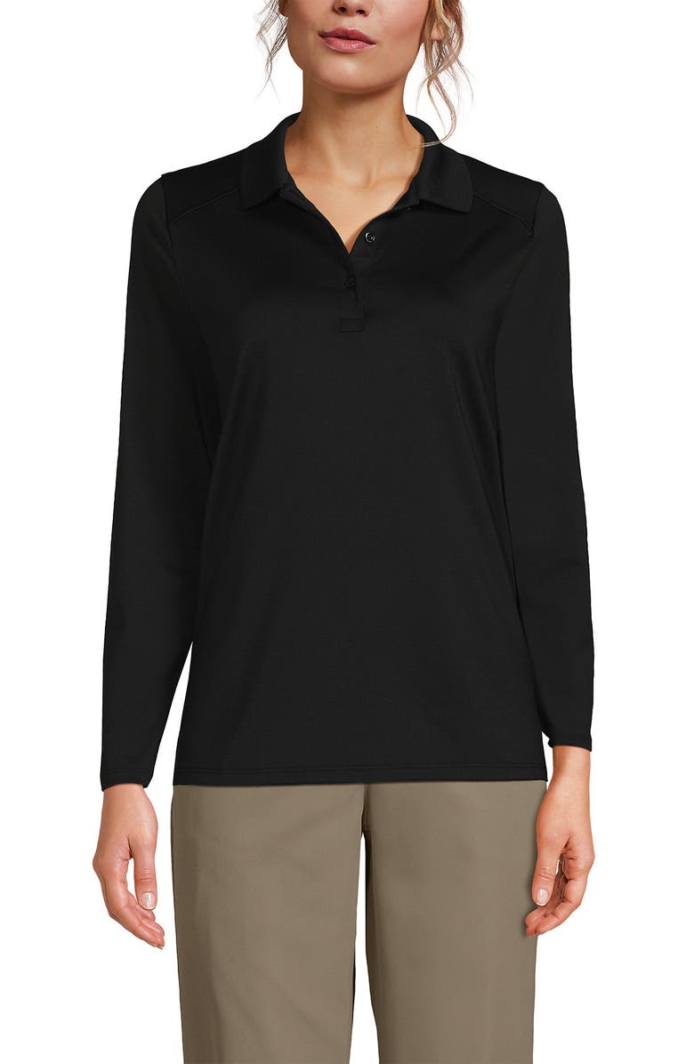 Lands' End School Uniform Long Sleeve Feminine Fit Rapid Dry Polo Shirt, Main, color, Black