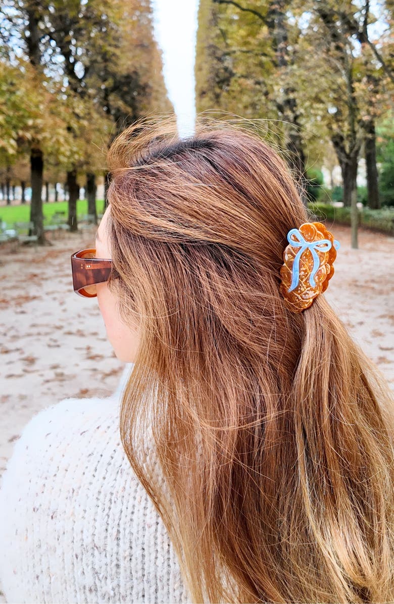 Solar Eclipse Hand Painted Bow Challah Claw Clip, Alternate, color, Brown