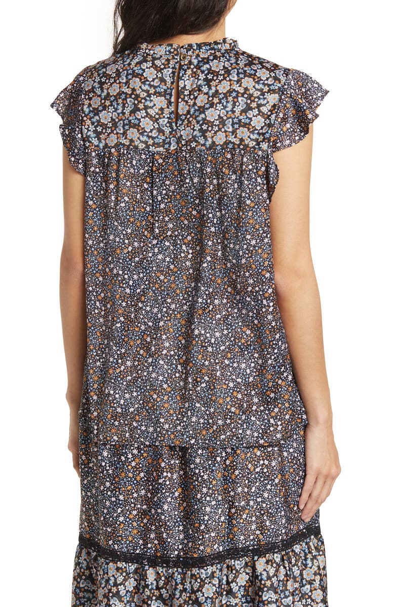 H HALSTON Lace Appliqué Washed Satin Top, Alternate, color, 