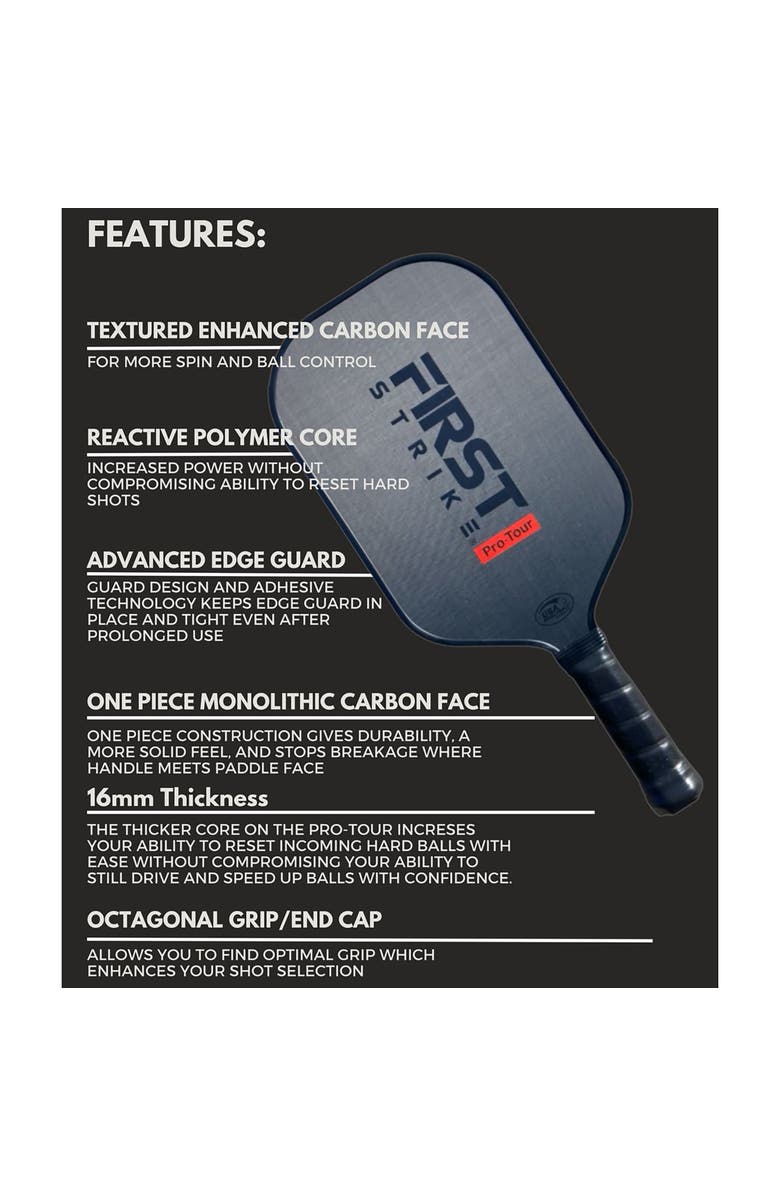 First Strike Pickleball LLC Pro Tour Pickleball Paddle 16 mm, Alternate, color, Black