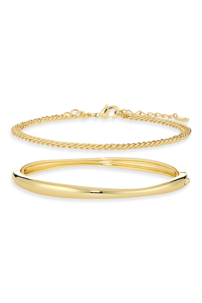 Set of 2 Chain & Bangle Bracelets, Alternate, color, GOLD