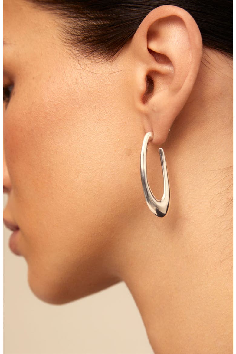 Sterling silver-plated oval hoop earrings, Alternate, color, Silver