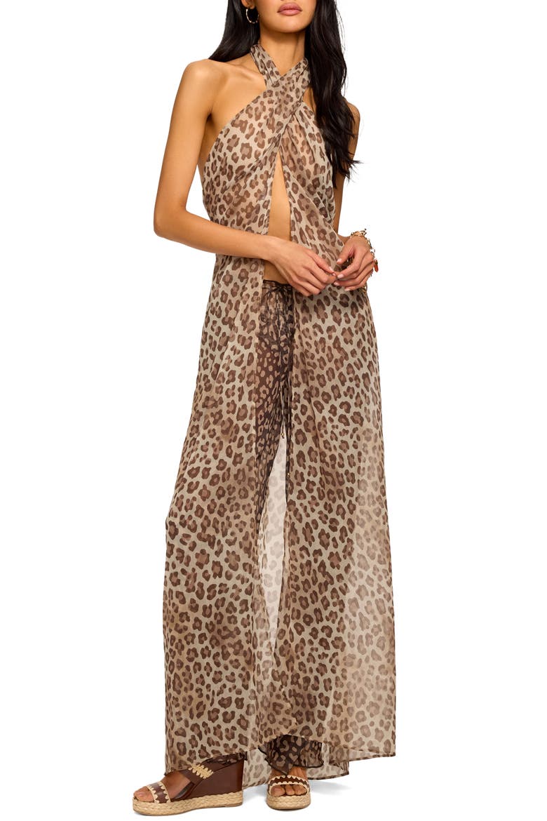 Halter Sheer Cover-Up, Main, color, LIGHT LEOPARD