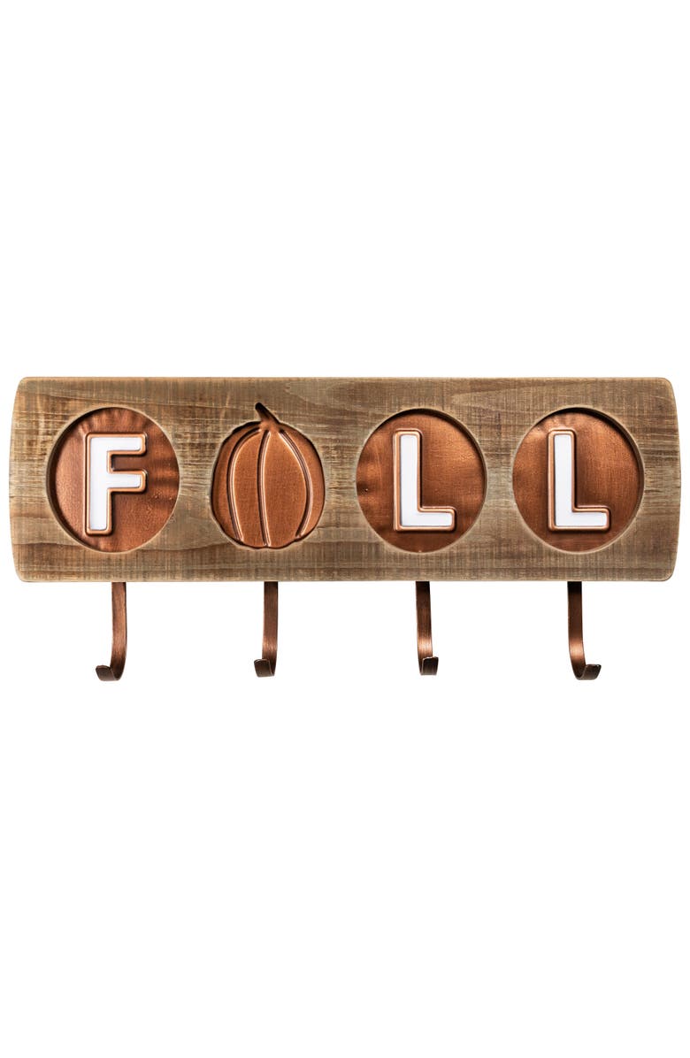 Northlight Fall Pumpkin Keyholder Harvest Wooden Wall Sign - 20", Main, color, Bronze