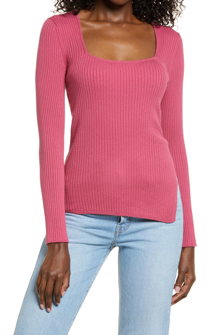 Rib Scoop Neck Sweater, Main, color, PINK MALAGA