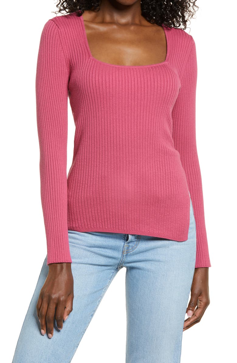 Open Edit Rib Scoop Neck Sweater, Main, color, 