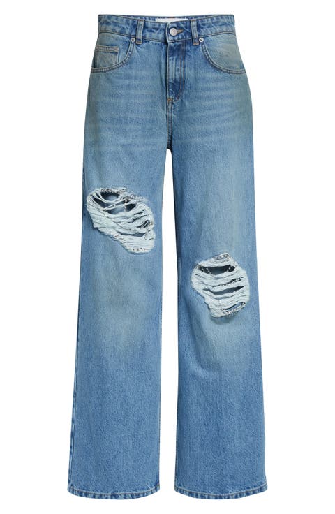 Crystal Ripped Relaxed Wide Leg Jeans