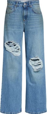 Area Crystal Ripped Relaxed Wide Leg Jeans