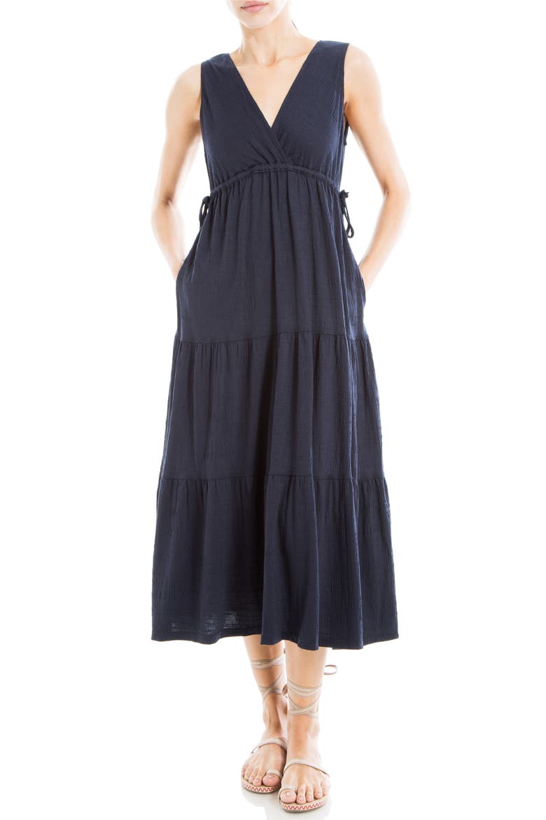 V-Neck Sleeveless Tiered Maxi Dress, Alternate, color, NAVY-NAVY