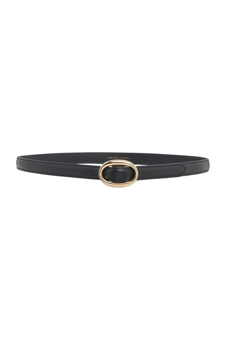 Sculpted Oval Buckle Leather Waist Belt, Main, color, Black