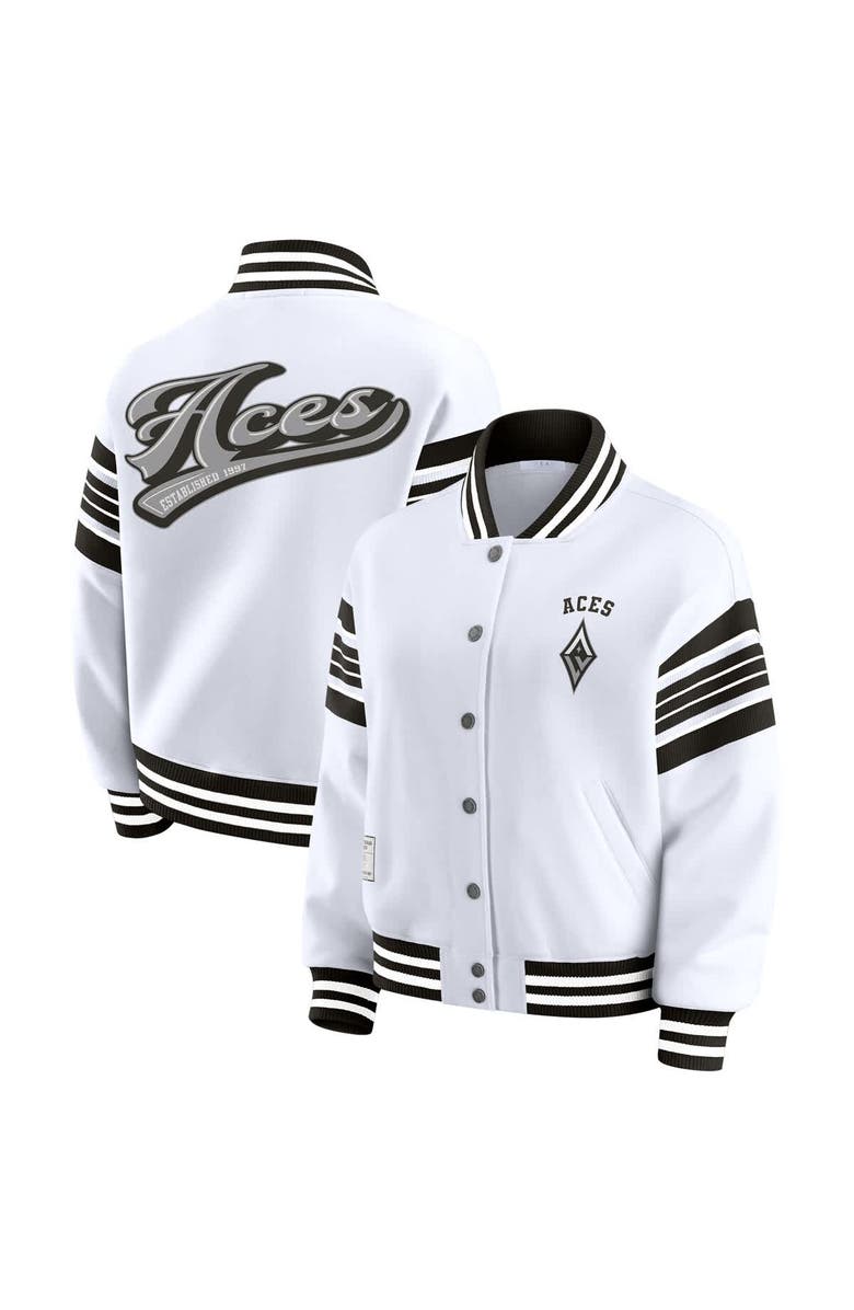WEAR by Erin Andrews Women's WEAR by Erin Andrews White/Black Las Vegas Aces Full-Snap Fleece Sweatshirt Jacket, Main, color, White