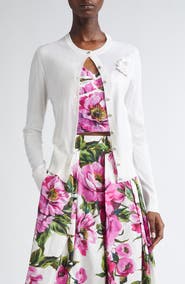 Dolce&Gabbana Floral Appliqué Silk Crewneck Cardigan